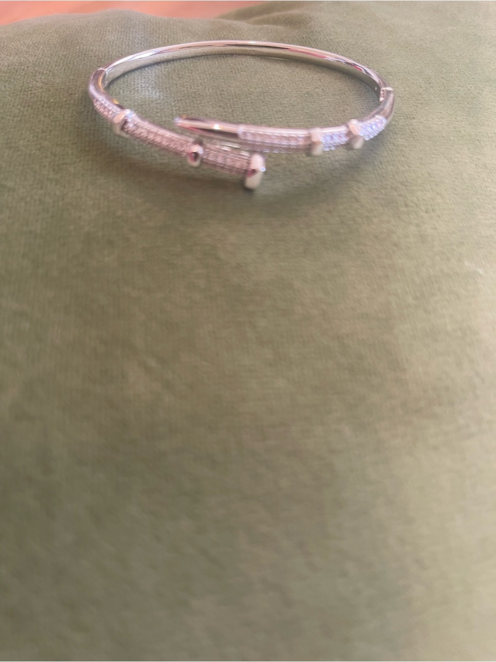 Silver Tone Pave Nail Bangle Bracelet - Silver